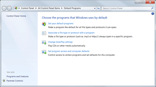Windows 7 Control Panel, Default Programs